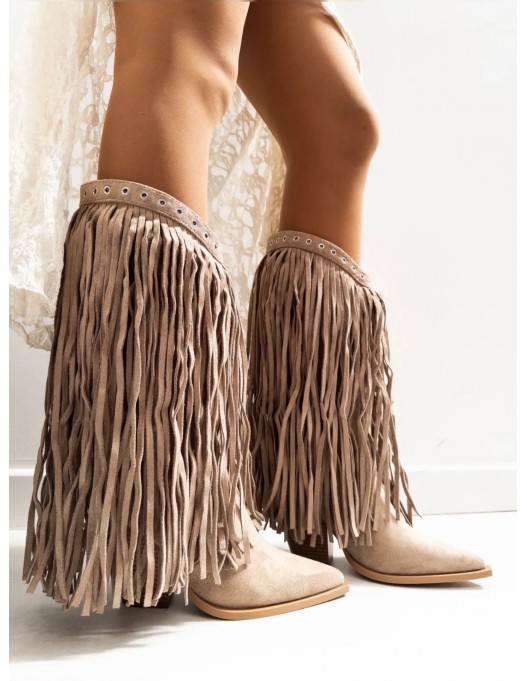 Botas flecos beige